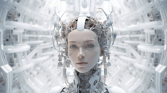 科技机器人脸摄影照片_人工智能数字网络计算机技术三维插画。
