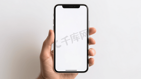 科技摄影照片_正上方视角特写手操作白屏手机
