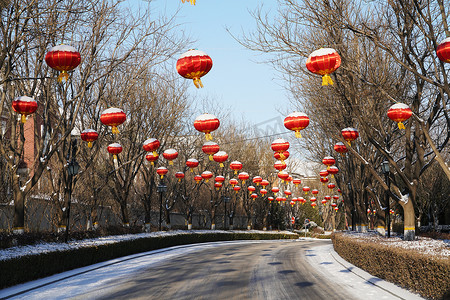 春节习俗摄影照片_别墅区雪景