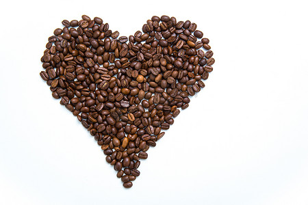 爱心咖啡摄影照片_排列成心型的咖啡豆