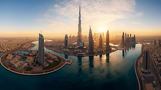 科幻城市摄影照片_阿联酋迪拜商业湾全景
