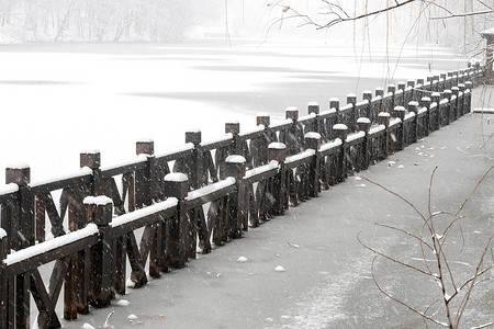 下雪后的湖边风景