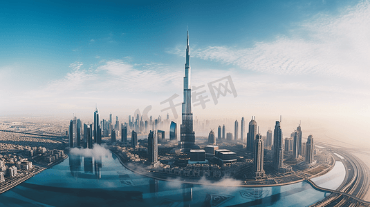 迪拜摄影照片_阿联酋迪拜商业湾全景

