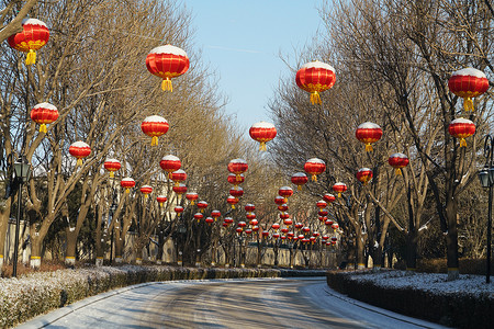 春节新年传统习俗摄影照片_别墅区雪景