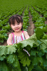 东方儿童采摘蔬菜