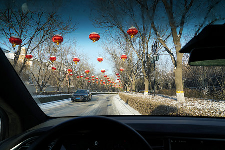 春节新年传统习俗摄影照片_别墅区雪景