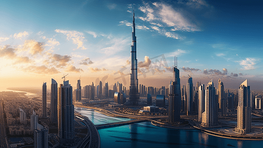 高端黑金商业摄影照片_阿联酋迪拜商业湾全景
