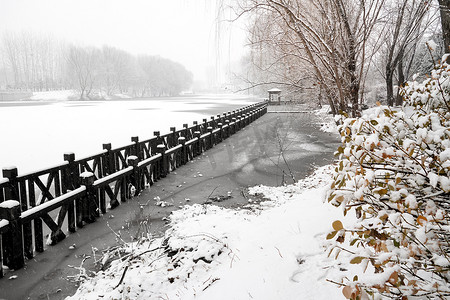 二十四节气i摄影照片_下雪后的湖边风景