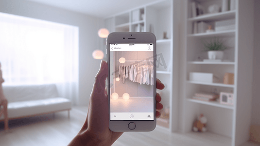 现代简约时尚背景摄影照片_手机与智能家居系统和现代衣柜的背景