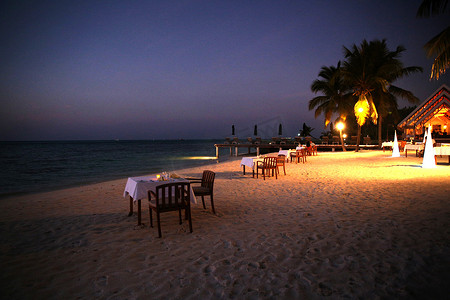 夜晚美景摄影照片_马尔代夫海景风光