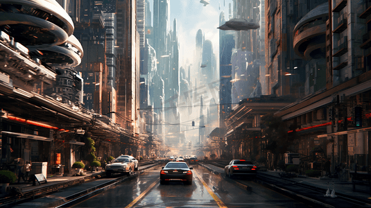 科幻未来科技摄影照片_未来城市 数字绘画。
