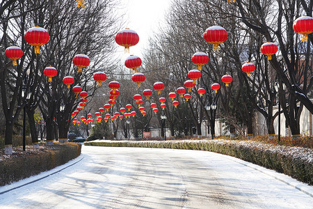 春节习俗摄影照片_别墅区雪景