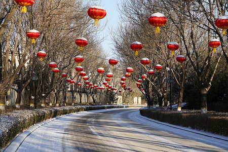 春节文化习俗摄影照片_别墅区雪景