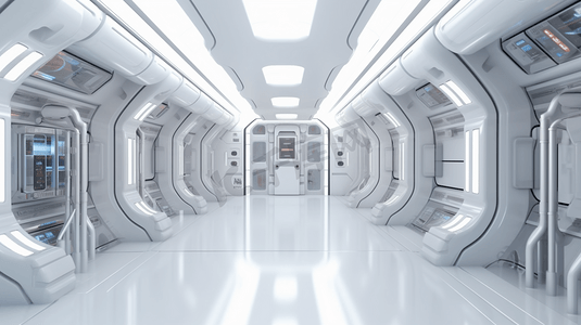 科幻太空站走廊或未来主义室内。三维渲染
