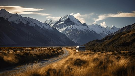 自驾背景摄影照片_新西兰库克山风景图片