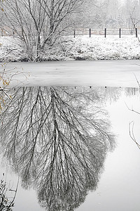 无人迹摄影照片_下雪后的湖边风景