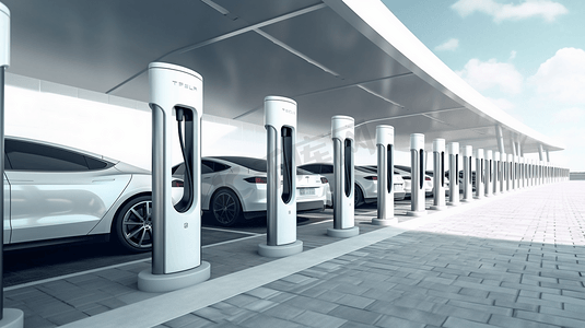五一充电摄影照片_新能源产业充电桩充电新能源汽车