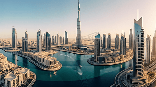 科幻城市摄影照片_阿联酋迪拜商业湾全景