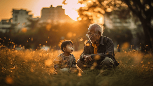 祖孙情爷爷和孙子顶头