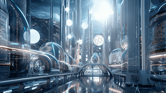 科幻城市与玻璃金属结构的未来或幻想背景
