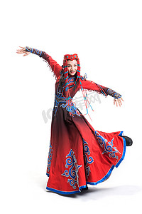 56民族服饰摄影照片_穿着蒙古族服饰的女人