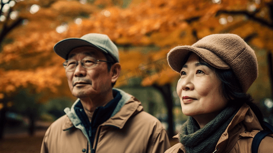 周年庆卡通摄影照片_中年夫妇在林间散步