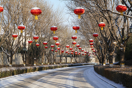 春节文化习俗摄影照片_别墅区雪景