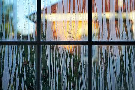 农村别墅一层摄影照片_透过雨后的窗户看天气转晴阳光别墅