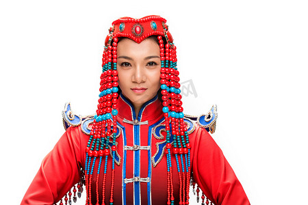 文化艺术服饰摄影照片_穿着蒙古族服饰的女人
