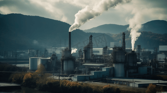 工业排放摄影照片_排放结构体三个工业烟囱清白燃料