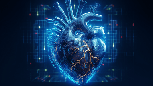 雪山湖面蓝色海报背景图片_蓝色科技心脏器官背景