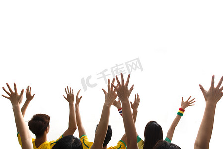 手掌高举摄影照片_球迷看比赛欢呼