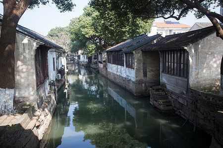 对称建筑摄影照片_江苏省昆山市锦溪古镇