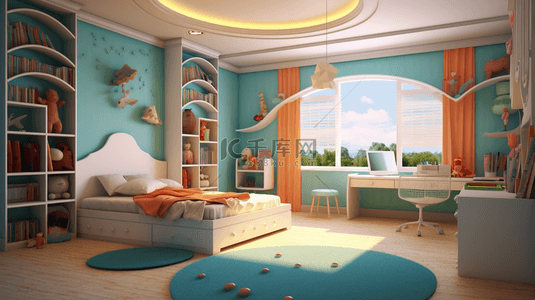 温馨卧室背景图片_可爱温馨儿童房3D场景