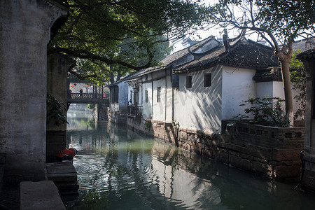 对称建筑摄影照片_江苏省昆山市锦溪古镇