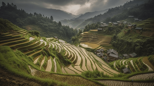 春天中国绘画摄影照片_到旅行从春天龙胜梯田