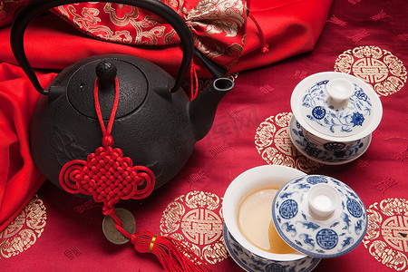 中国结装饰摄影照片_静物茶具