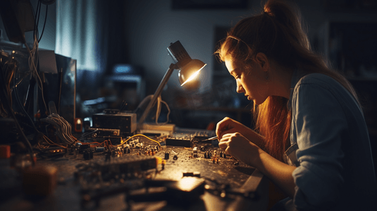 电子维修服务女技师手修电子电路

