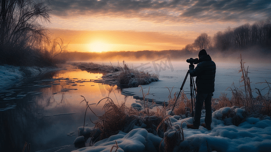 摄影师拍摄冬天风景