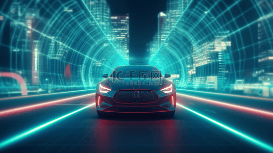 汽车科技背景背景图片_隧道未来科技汽车霓虹灯效果