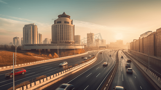 科幻未来科技摄影照片_对道路交通 并在北京建筑
