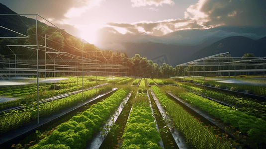 食用菌生产地摄影照片_智慧农业4.0概念。农业生产。使用可再生能源和数字技术
