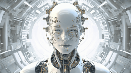 连接人与机器人设备的创新系统。未来自动机器人系统和计算机行业的技术来自令人敬畏的互联网发展。几何风格与线性象形文字
