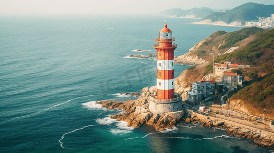 韩国地图摄影照片_韩国釜山海云台灯塔