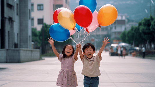 户外小孩摄影照片_孩子在户外玩气球