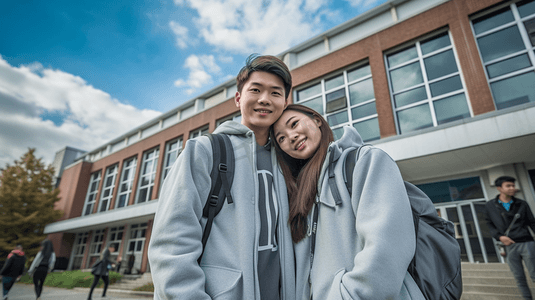 校园大学生情侣恋爱合照