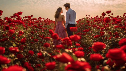 情侣情人摄影照片_情侣站在玫瑰花田里