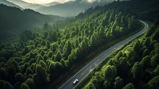 俯瞰公路摄影照片_乡村间的弯曲小道