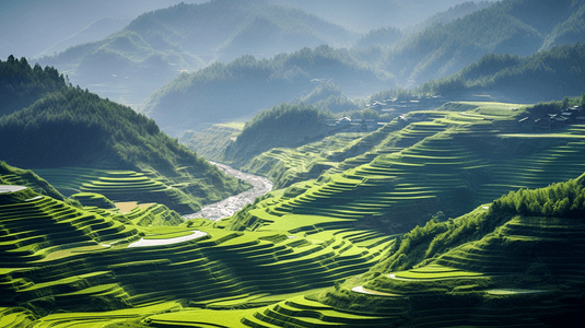 芒种绘画摄影照片_梯田乡村田园风景农村生活