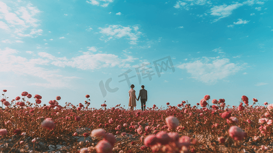 情人节贺卡矢量―摄影照片_情侣站在玫瑰花田里